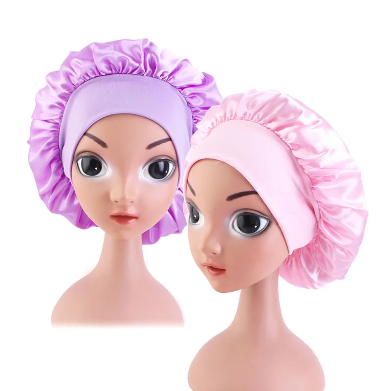 

2Pieces Kids Bonnet Satin Bonnet Wide Band Sleeping Cap Soft Silky Pink Night Hats for Natural Hair Teens Toddler Child Baby