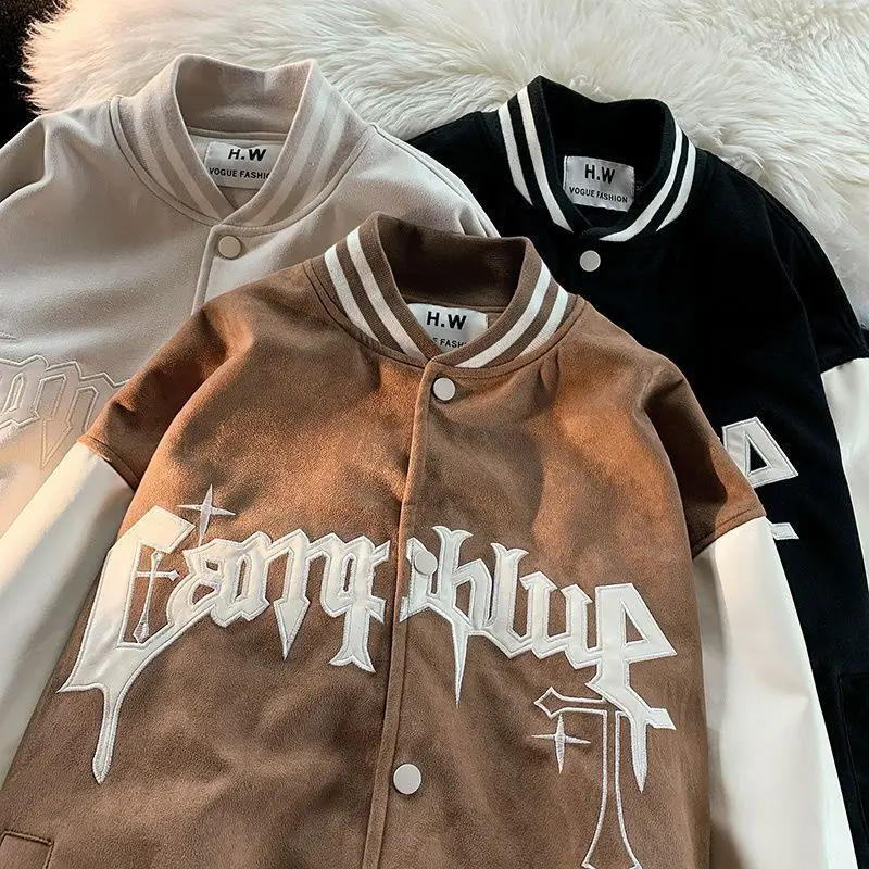 

Американское Ретро пальто с вышивкой крестиком, новинка 2022, Y2K, уличная мода, Джокер, вышивка, контрастная бейсбольная форма, свободная пара