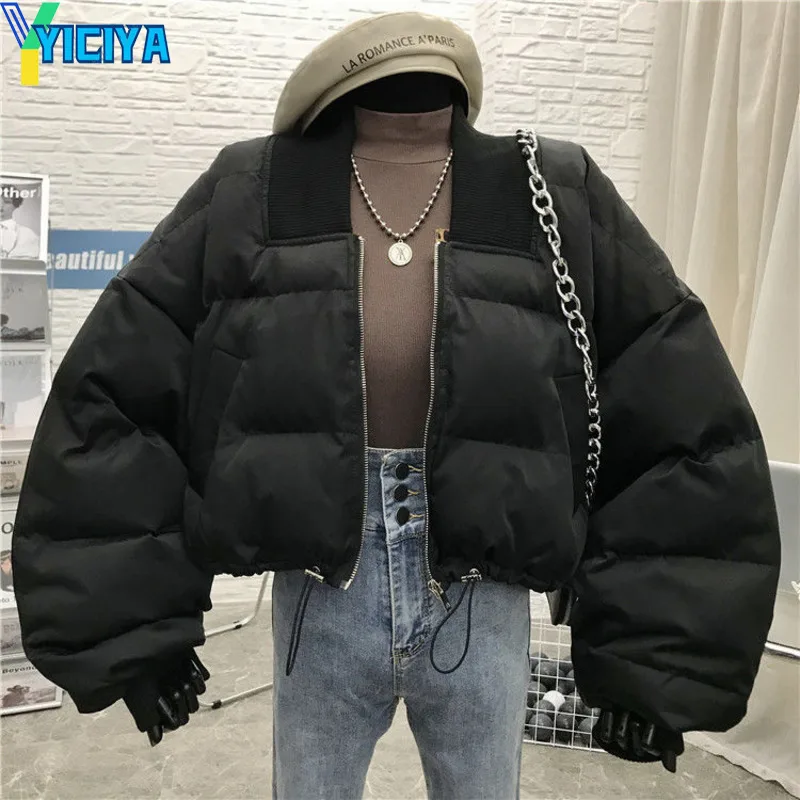 YICIYA Winter Parkas Woman 2023 Short High Waist Jackets Women's Bread Coat Jacket Autumn High Street Solid Long Sleeve Jackets