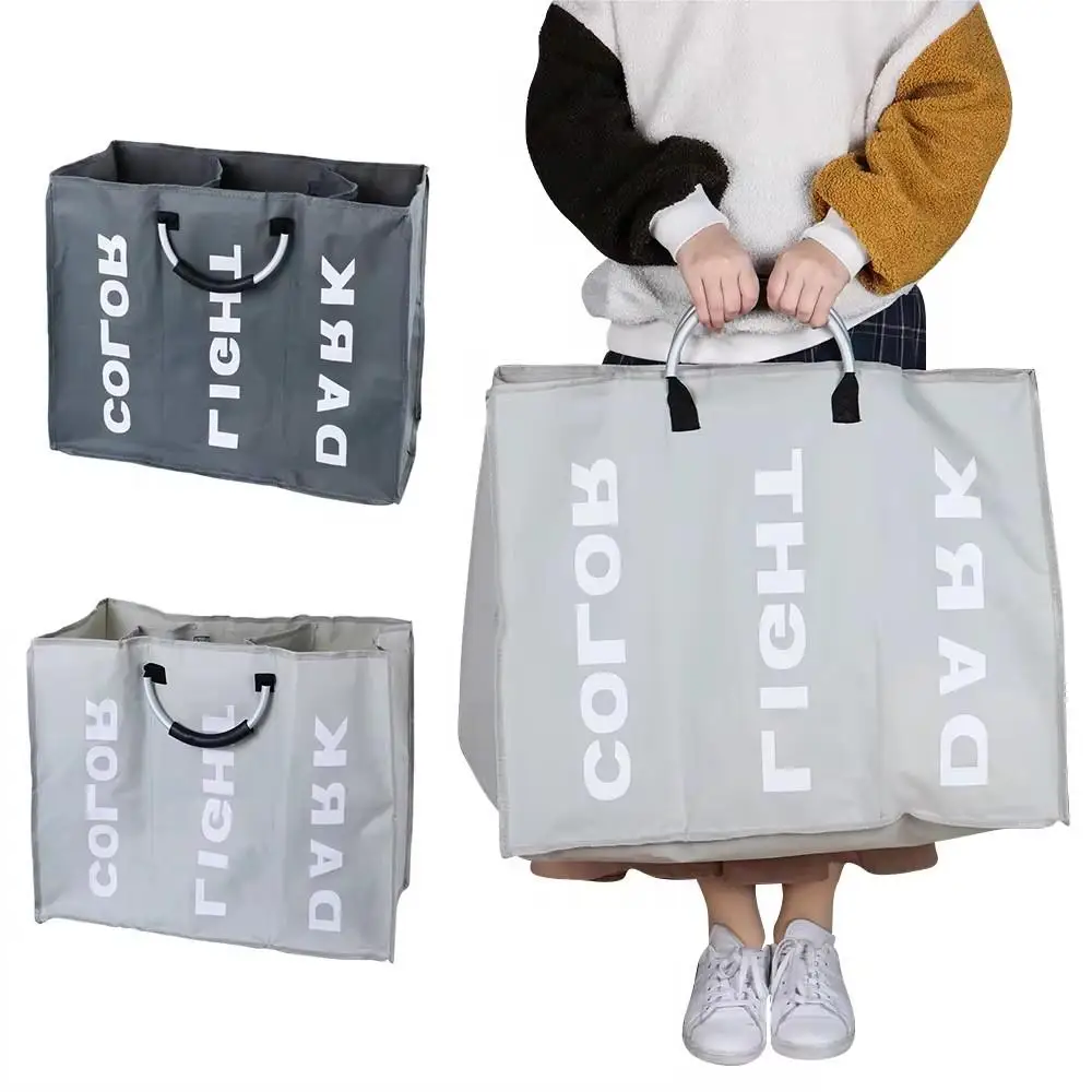 Складная Корзина Для Белья С 3 Отделениями Водонепроницаемая Ткань Оксфорд