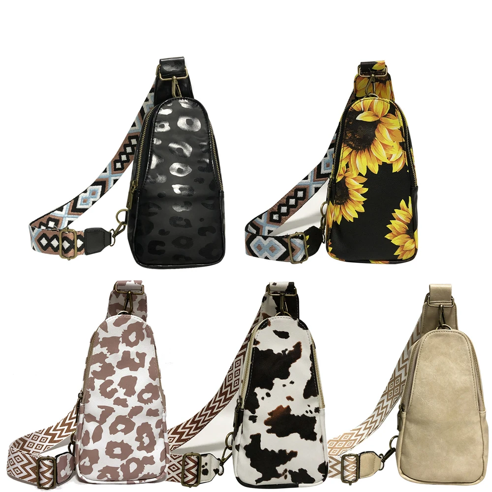 Vintage Leather Sling Bag Women Luxury Designer Leopard Guitar Strap Crossbody Chest Bags Ladies Fashion Versatile Fanny Packs