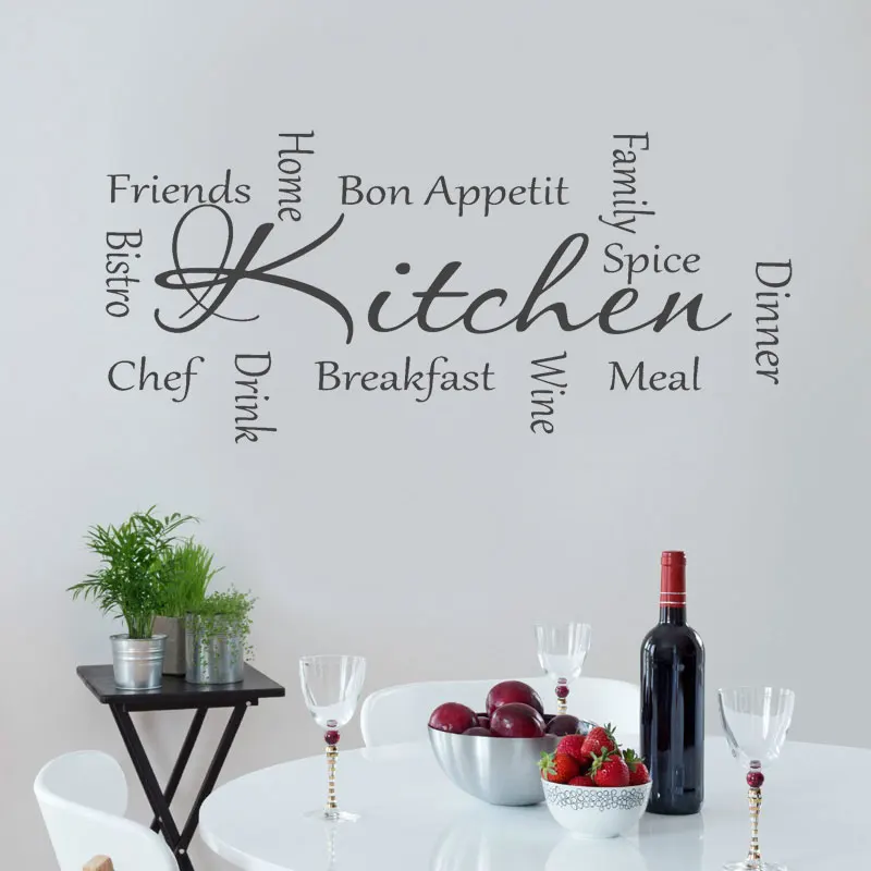 Vinyl Modern Art Home Decor Kitchen Text Dinner Wine Bon Appetit Kitchen Mural Removable Wall Sticker Room Decor