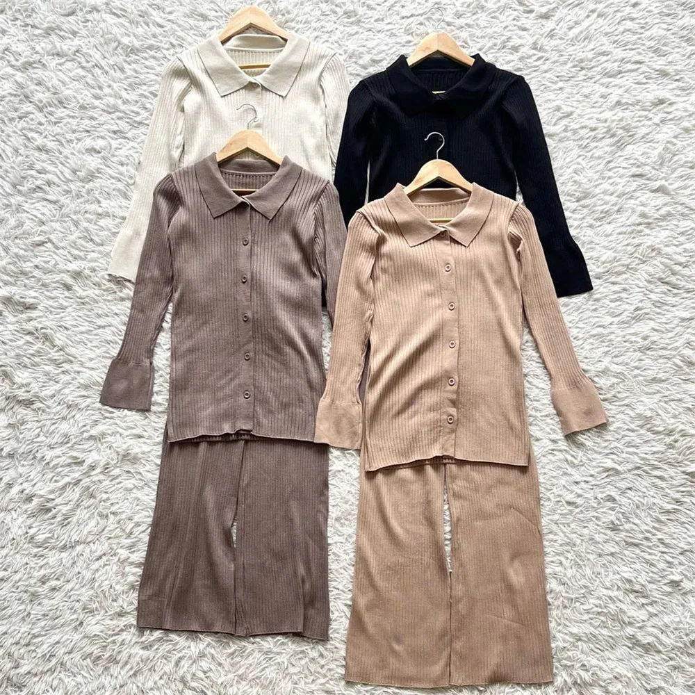 Женский комплект из 2 предметов трикотажный топ и брюки с широкими штанинами