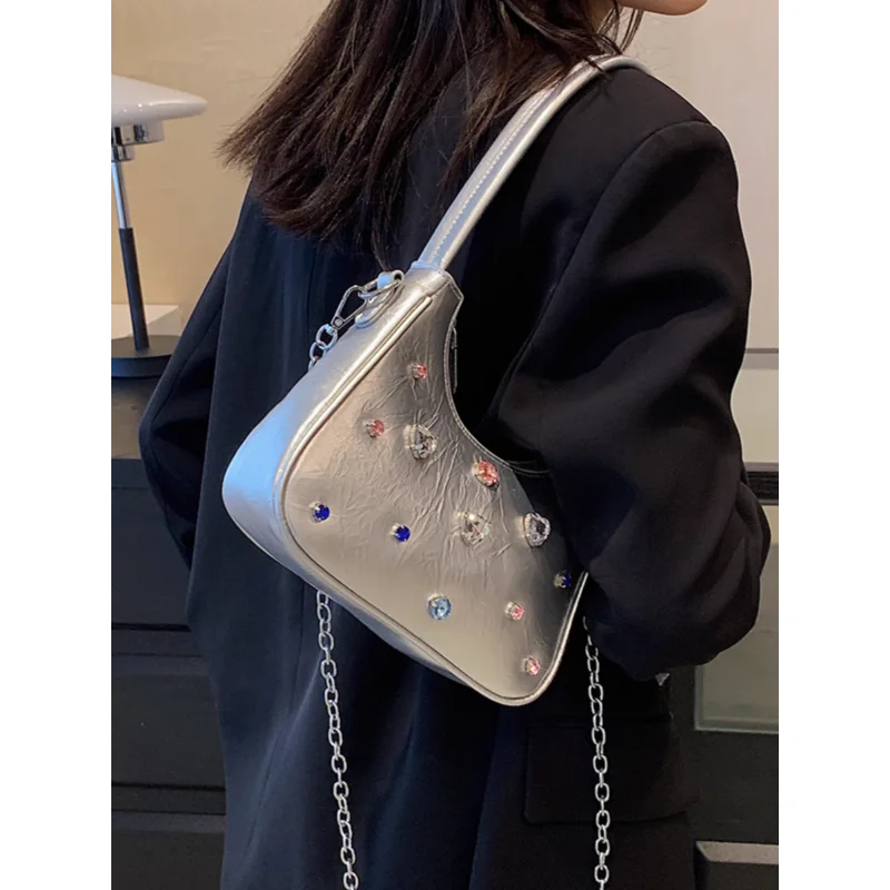 

Винтажные сумочки на цепочке для женщин, Хобо на плечо, клатч из искусственной кожи для подмышек, крутая женская сумка Y2k
