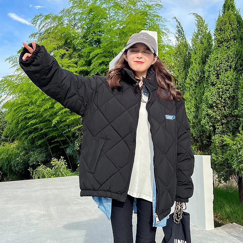 GRELLER Stand Collar Oversized Winter Jacket For Women Solid Fashion Female Ladies Cotton Padded Outerwear Winter Coat Parkas