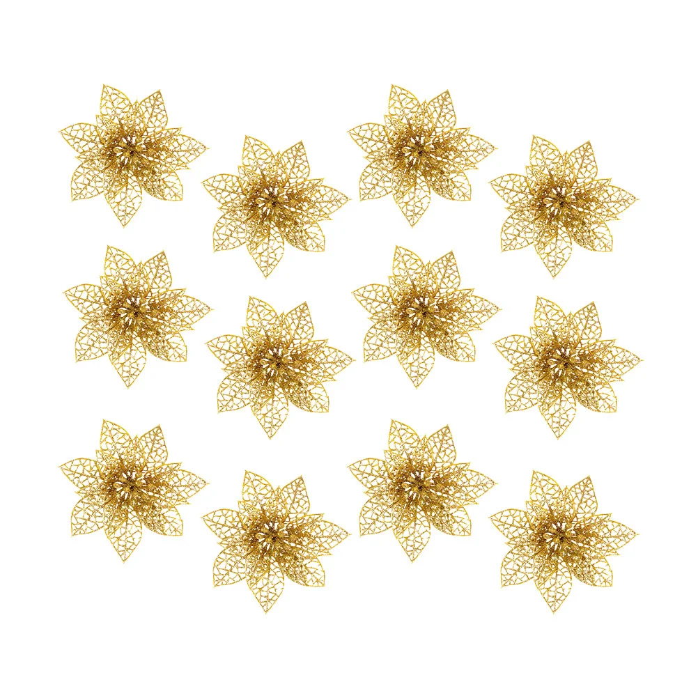

Christmas Flower Flowers Artificial Tree Poinsettia Decorations Adornment Decoration Hollow Out Glitterornament Ornamnet