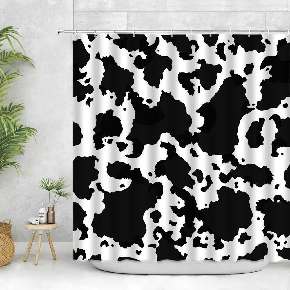 

Занавеска для душа с изображением животных из фермы, черная, белая корова, шторка с рисунком животных, ткань из полиэстера, занавеска для ван...