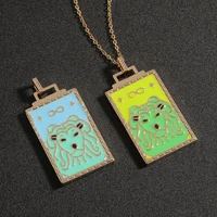 new european and american exaggerated jewelry rectangle enamel lion pendant hip hop simple necklace banquet accessories