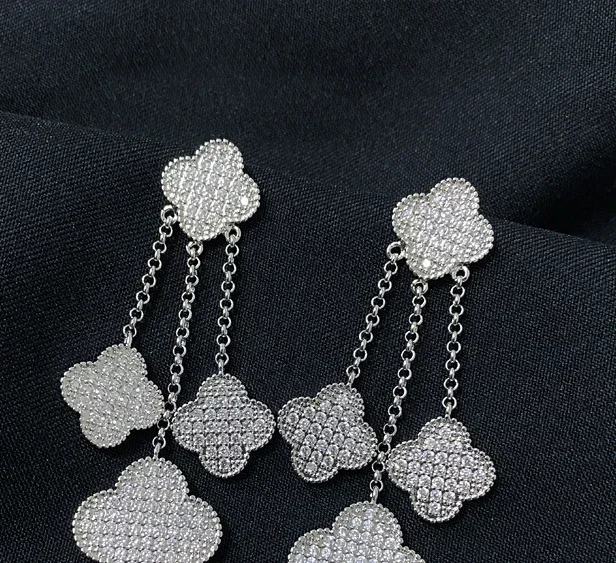 MDLFES Moissan Diamond Style Versa Seiko Полный бриллиант Четырехлистный цветок Ожерелье Серьги с