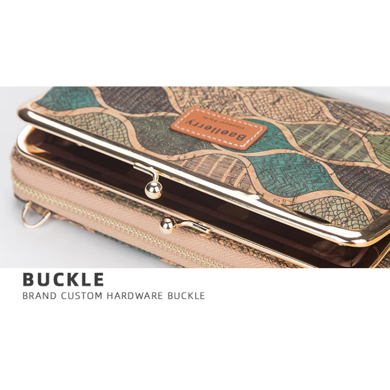 Women's Chain Shoulder Strap Bag Luxury Clutch Long Leather Wallet Floral Cork Pattern Small Handbag Phone Purse Crossbody Bags
