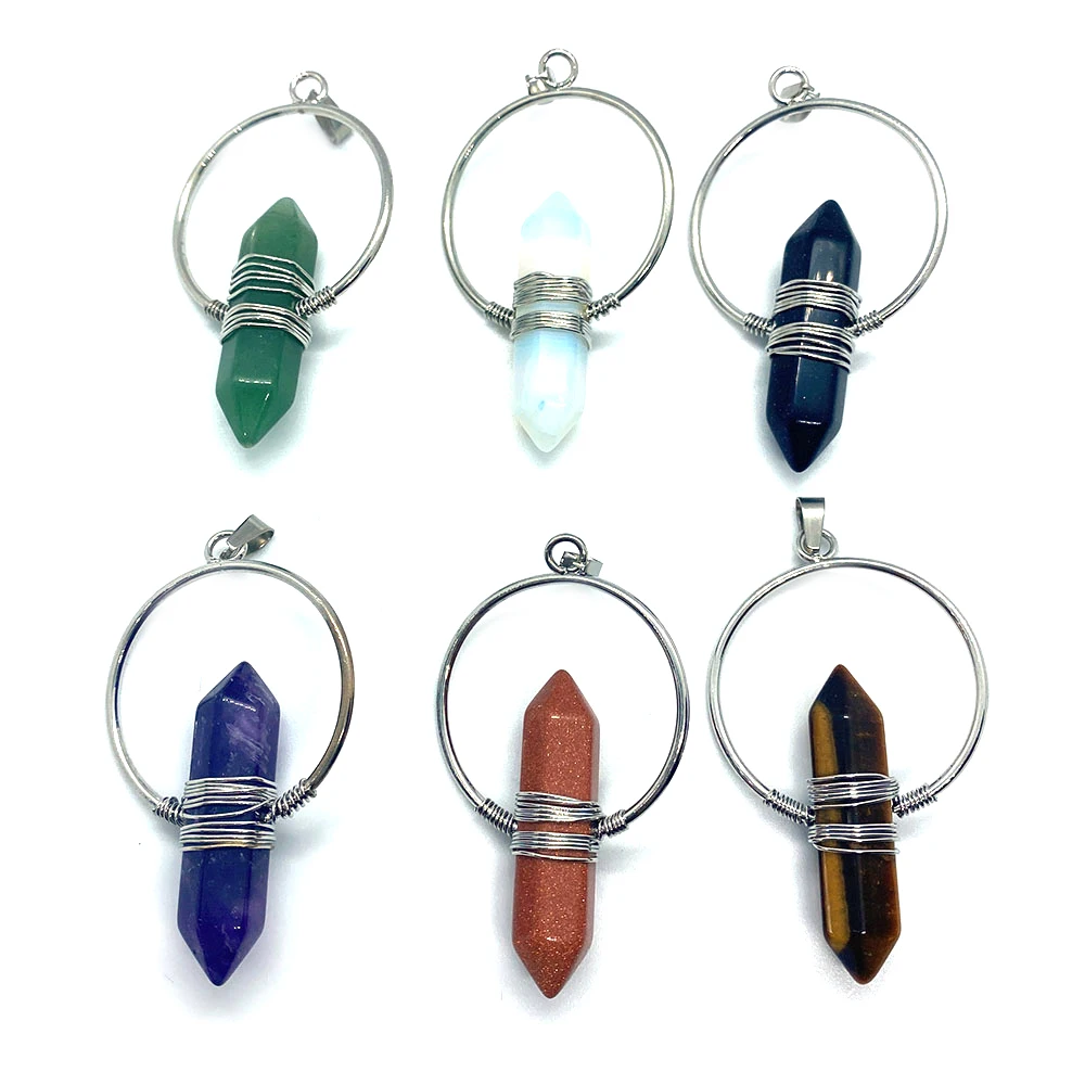 

Natural Stone Exquisite Charm Polygon Semi-precious Stone Pendant for DIY Fashion Jewelry Making Necklace Bracelet Size 38x61mm