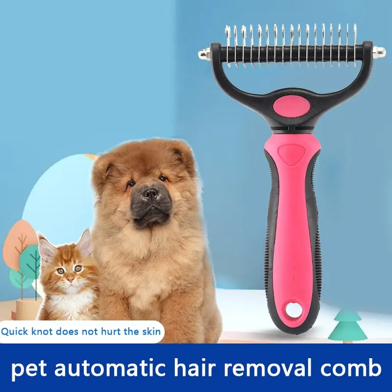 

Pet Pro Grooming Tool Dog Brush Double Sided Shedding and Dematting Undercoat Rake Comb Self Cleaning Dog Brush Cat Brush