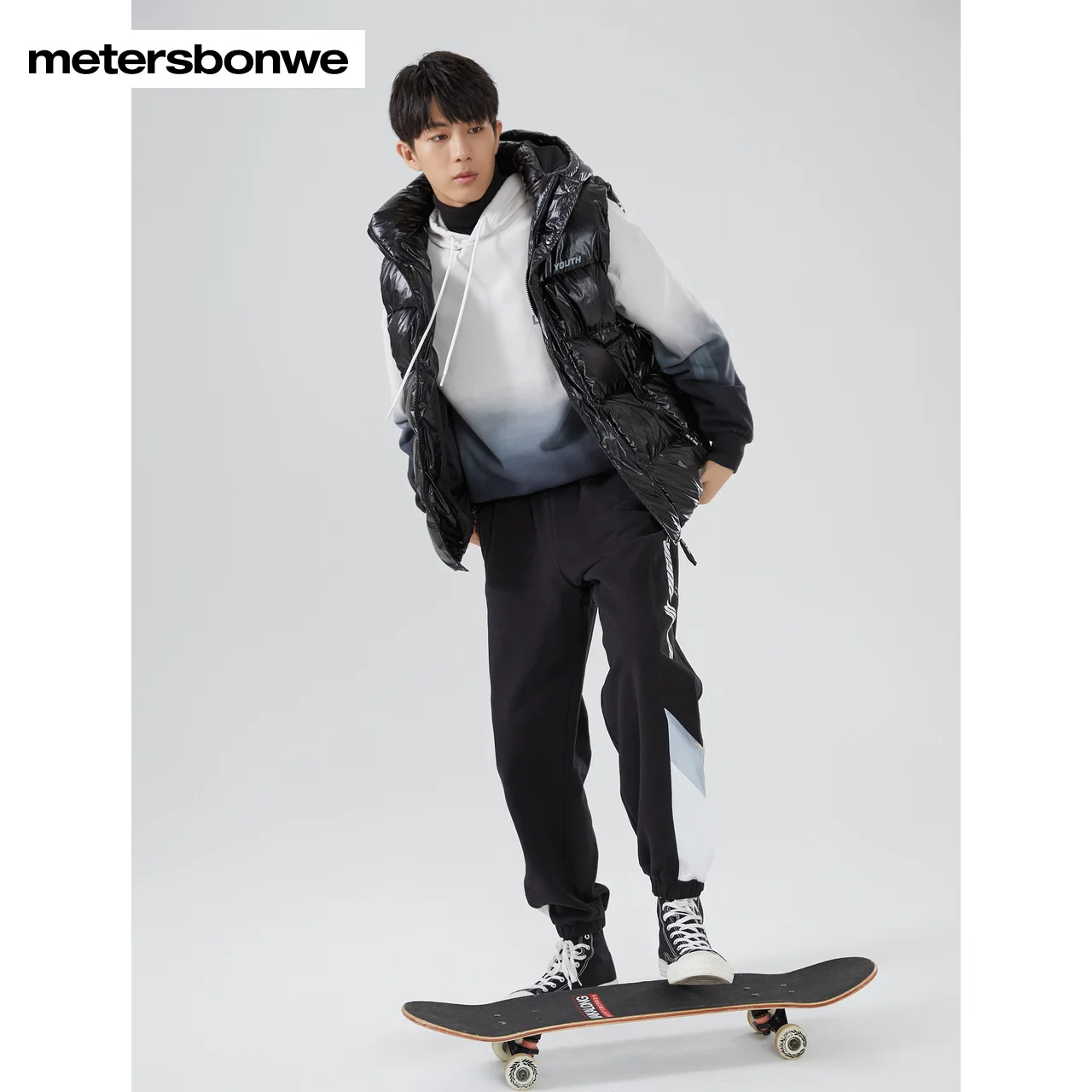Metersbonwe Trend Camouflage Color Down Vest For Man Loose 90% Gray Duck Down Hooded Warm Wear Winter Outwear Down Vest
