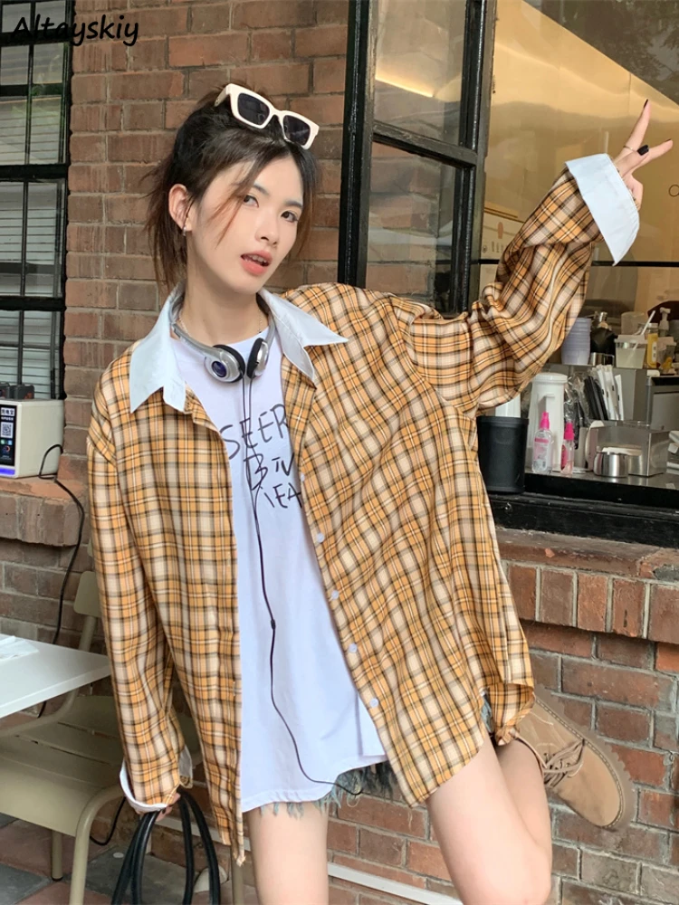 

BF Shirts Women Plaid Fashion All-match Street Wear Popular Loose Unisex Korean Style Ulzzang Leisure Cool Camisas Mujer Stylish