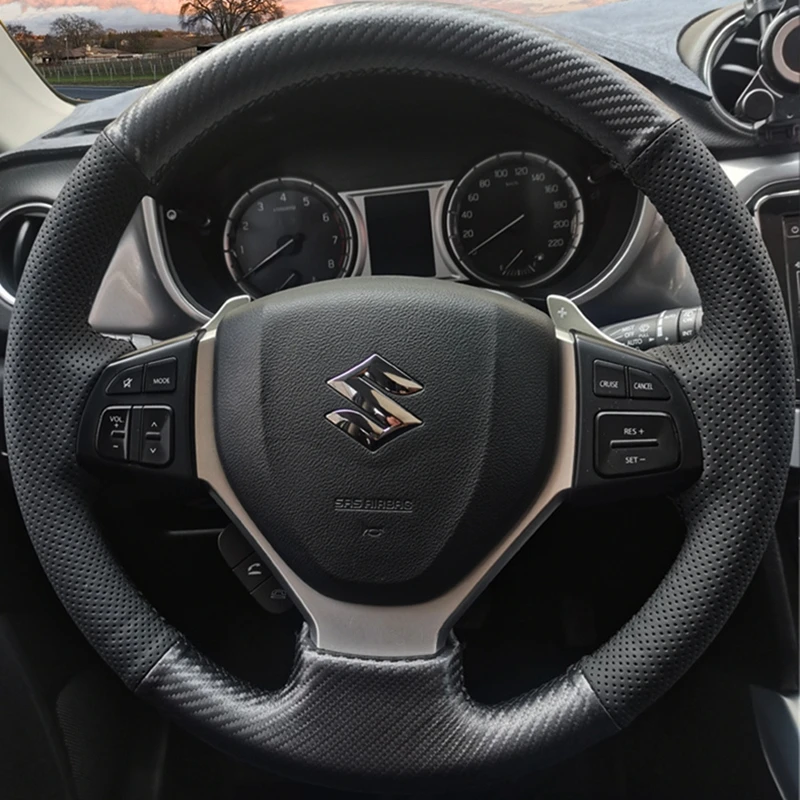 

Оригинальная искусственная кожа из углеродного волокна, подходит для Suzuki CELERIO чехол рулевого колеса автомобиля SX4 2013 2014 Suzuki Vitara 2015