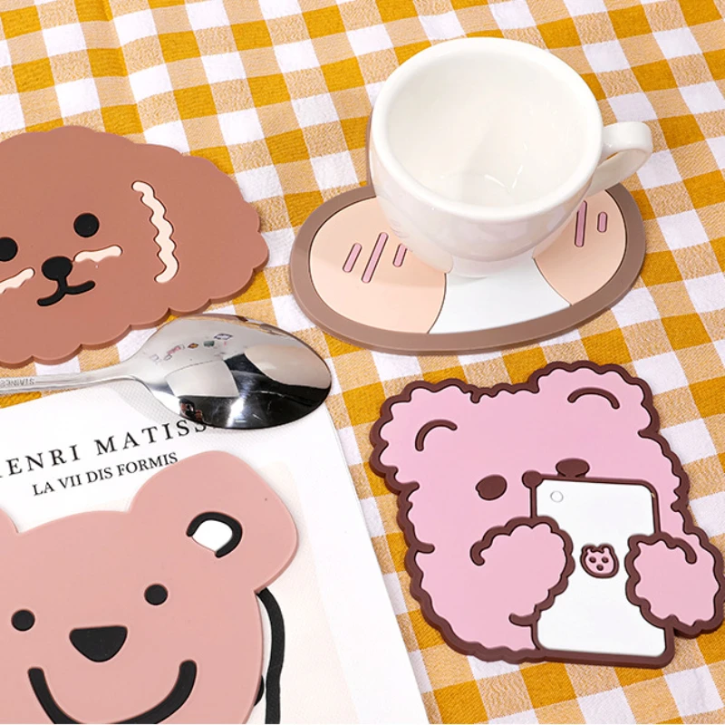 

1 шт. Мультяшные силиконовые подставки в форме животных, подставка для напитков, молока, кофе, аксессуары