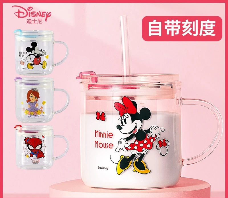 Disney cartoon Mickey Mouse Cartoon Milk cup with straw princess Minnie  Sport Bottles milk cup Juice cup gift toys 260ml