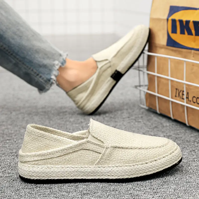 

39-44 Mens Casual Lazy Canvas Shoes Spring Summer Flat-soled Solid Color Slip-on Work Soft Bottom Breathable Male Footwear Hy40