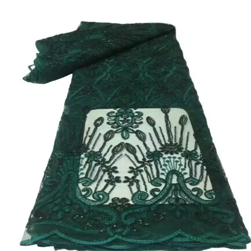 

Темно-зеленая французская Тюлевая кружевная ткань 2023, высококачественные вышитые африканские сетчатые кружева, нигерийские ткани с блестками