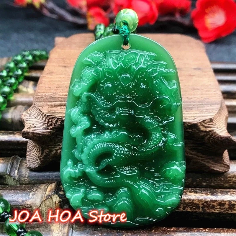 

Natural Green Hand-Carved Dragon Jade Pendant Fashionable Sutra Jewelry Male Female Zodiac Necklace