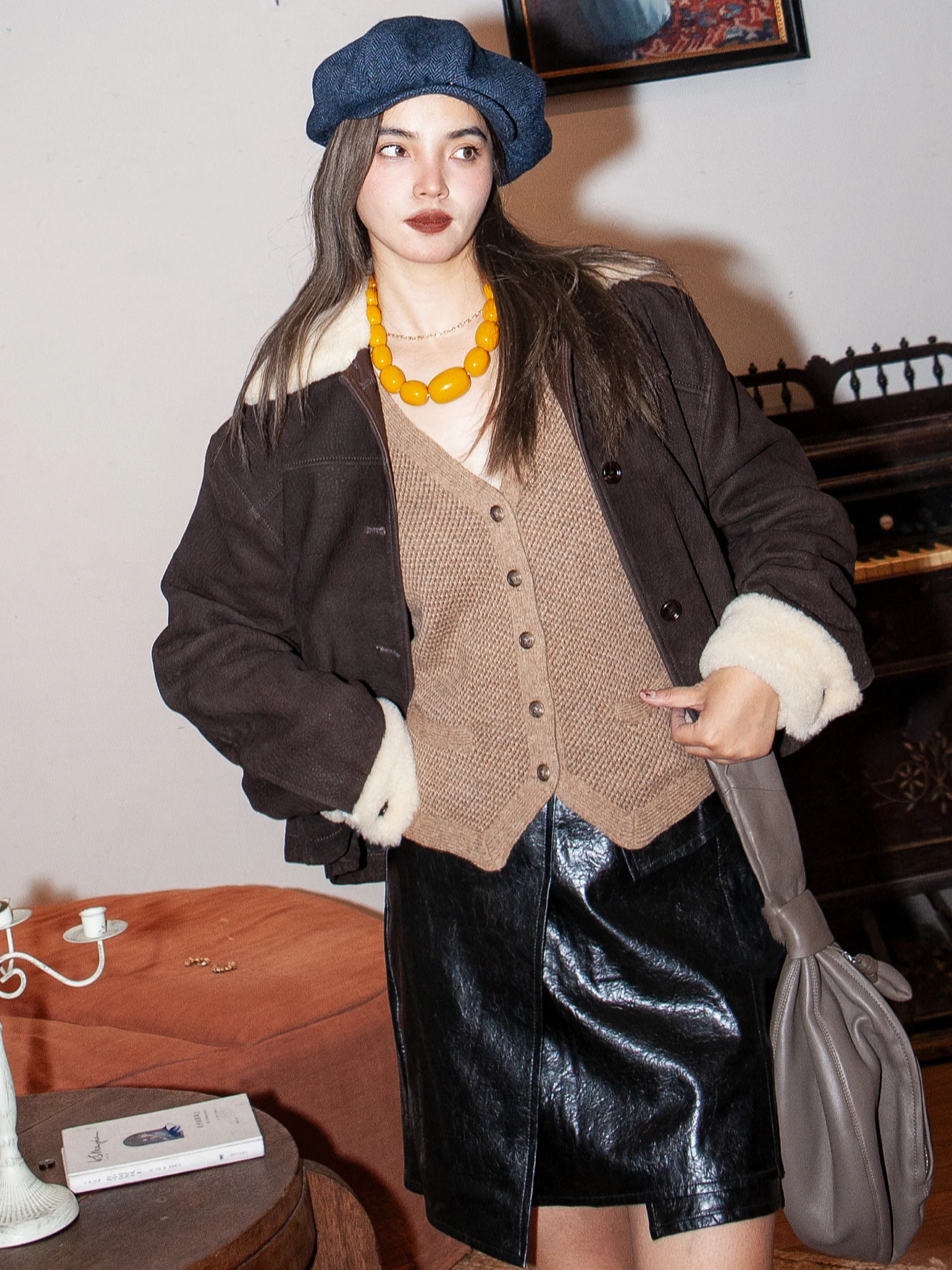 Версия RRL Purple Label Limited 80svtg Южноафриканская замшевая кожа Mernu с меховым воротником