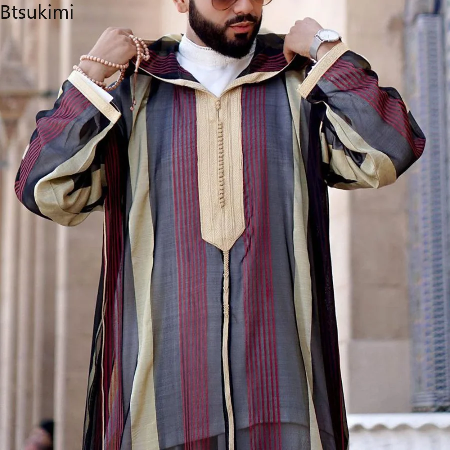 New Muslim Fashion Men Hoodie Jubba Thobe Clothes Ramadan Robe Kaftan Abaya Dubai Turkey Islamic Clothing Male Casual Loose Robe