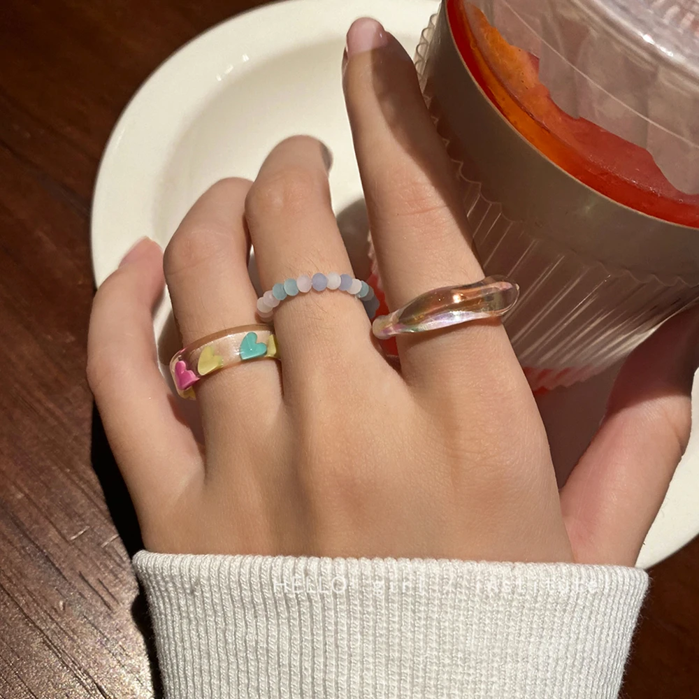 Korea Chic Acrylic Resin Ring for Women Girls Transparent Pearl Aesthetic Minimalist Finger Rings Set Fashion Jewelry Party Gift