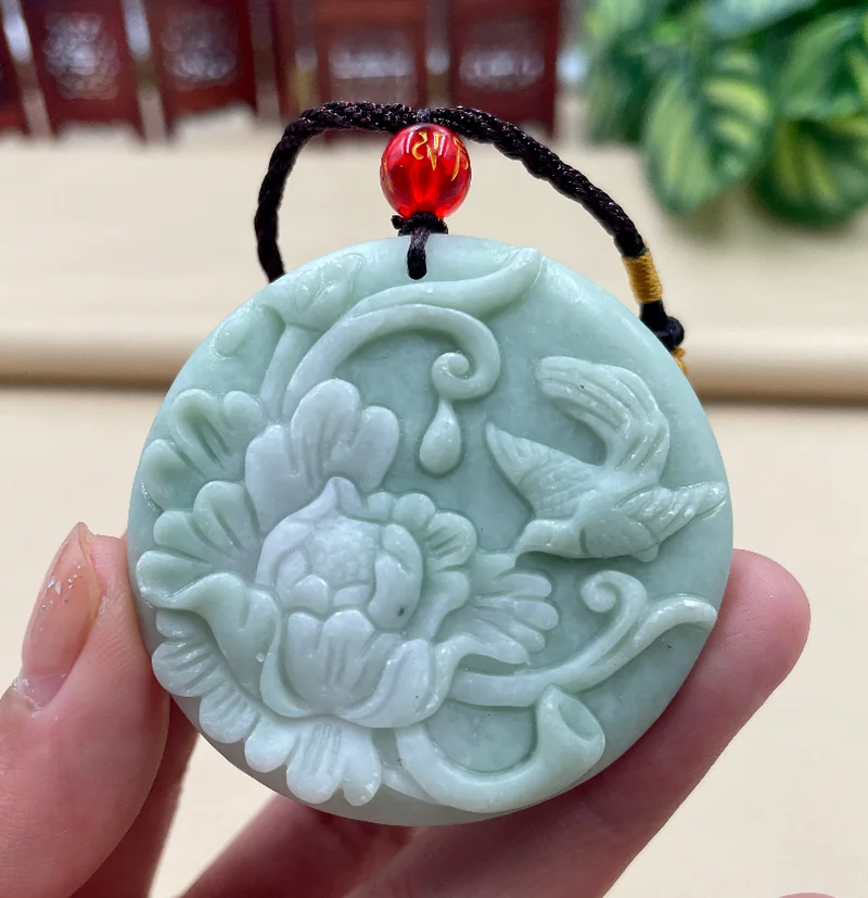 Lantian Jade Flowers Bloom and Wealth Pendant Necklace Accessories Jewelry Amulets Green Gifts Women Natural Carved Real Charms