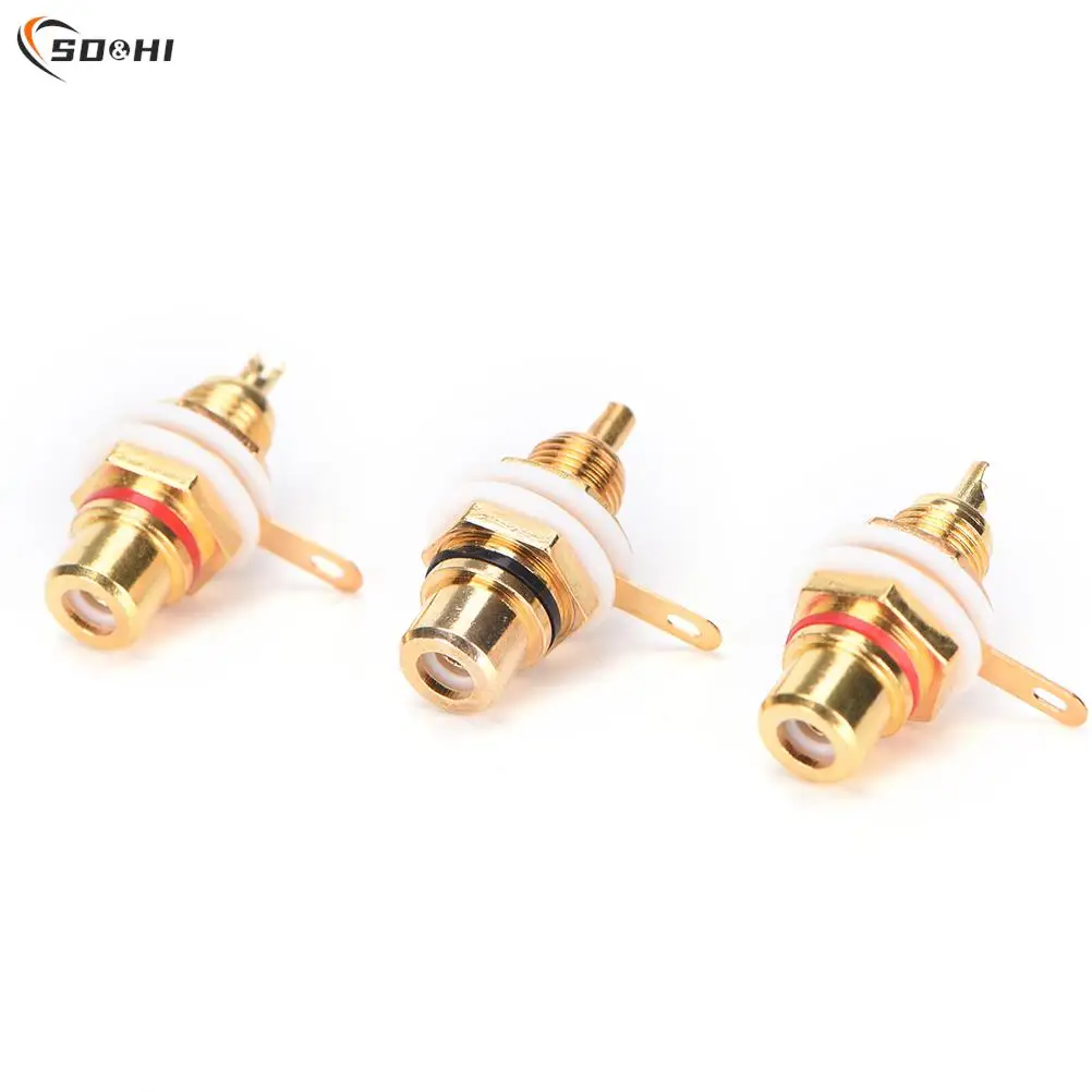 

10pcs RCA Female Jack Plated Rca Connector Gold Panel Mount Chassis Audio Socket Plug Bulkhead White Cycle With Nut Solder Cup