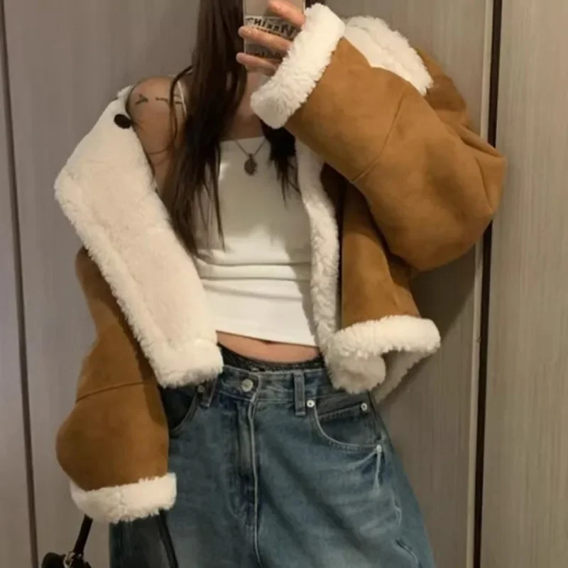 Женская куртка из овечьей шерсти с длинными рукавами цвет в ассортименте