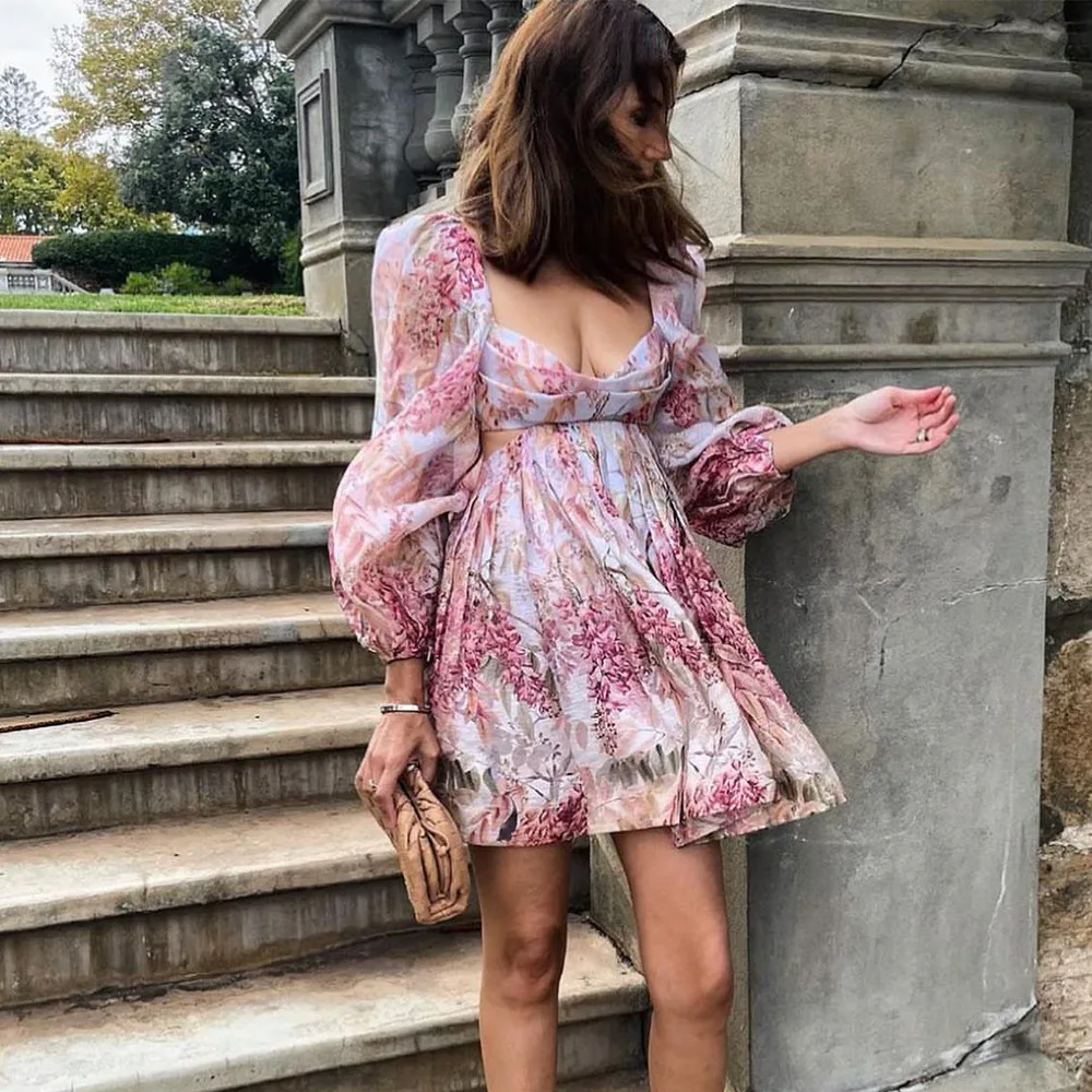 

Летнее женское сексуальное Цветочное платье 2022, юбка с глубоким V-образным вырезом и открытой спиной