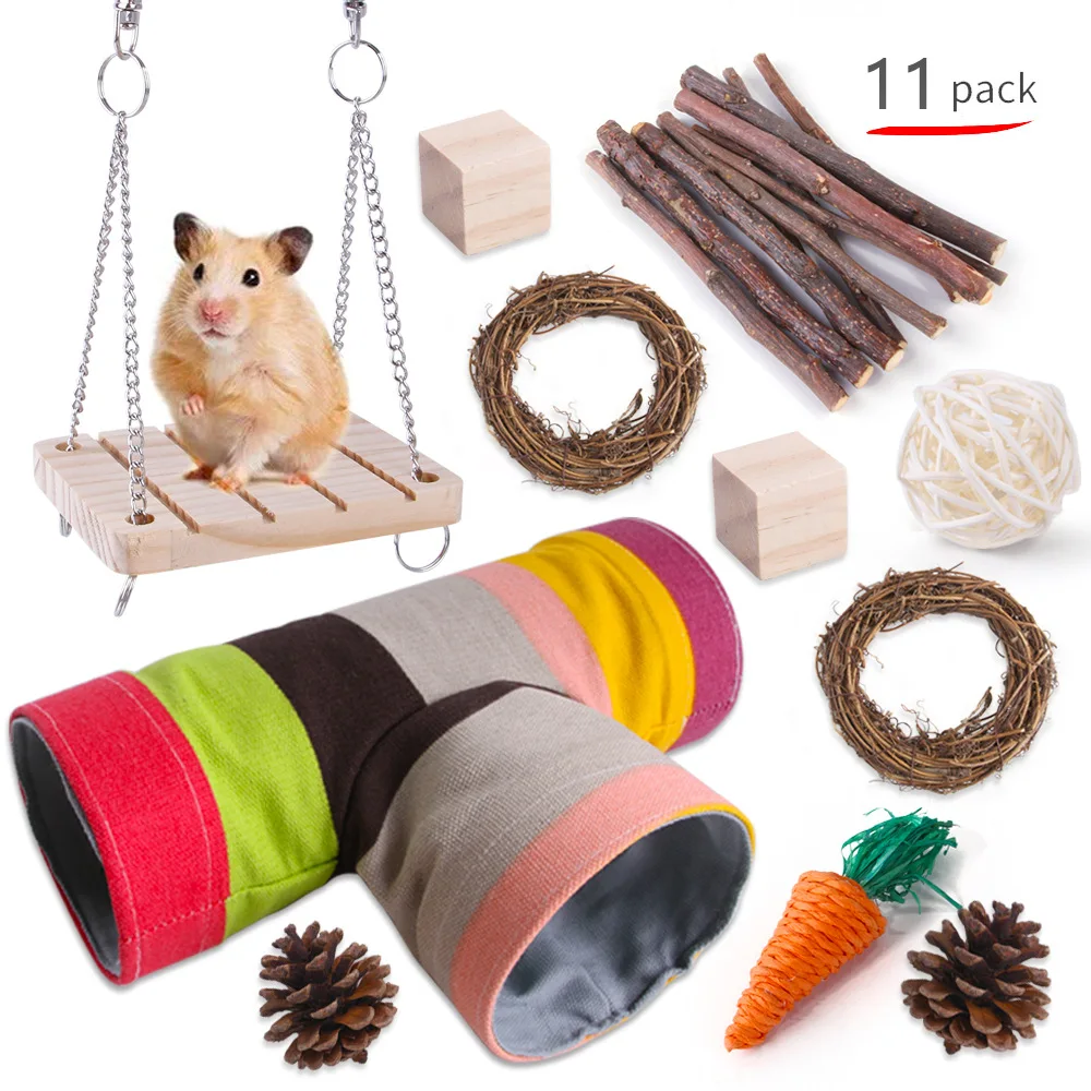 

Hamster toy set Pet items Hamster accessories Chinchilla Bird Rabbit toys Wood stick Swing Tunnel Molars tools Simulation props