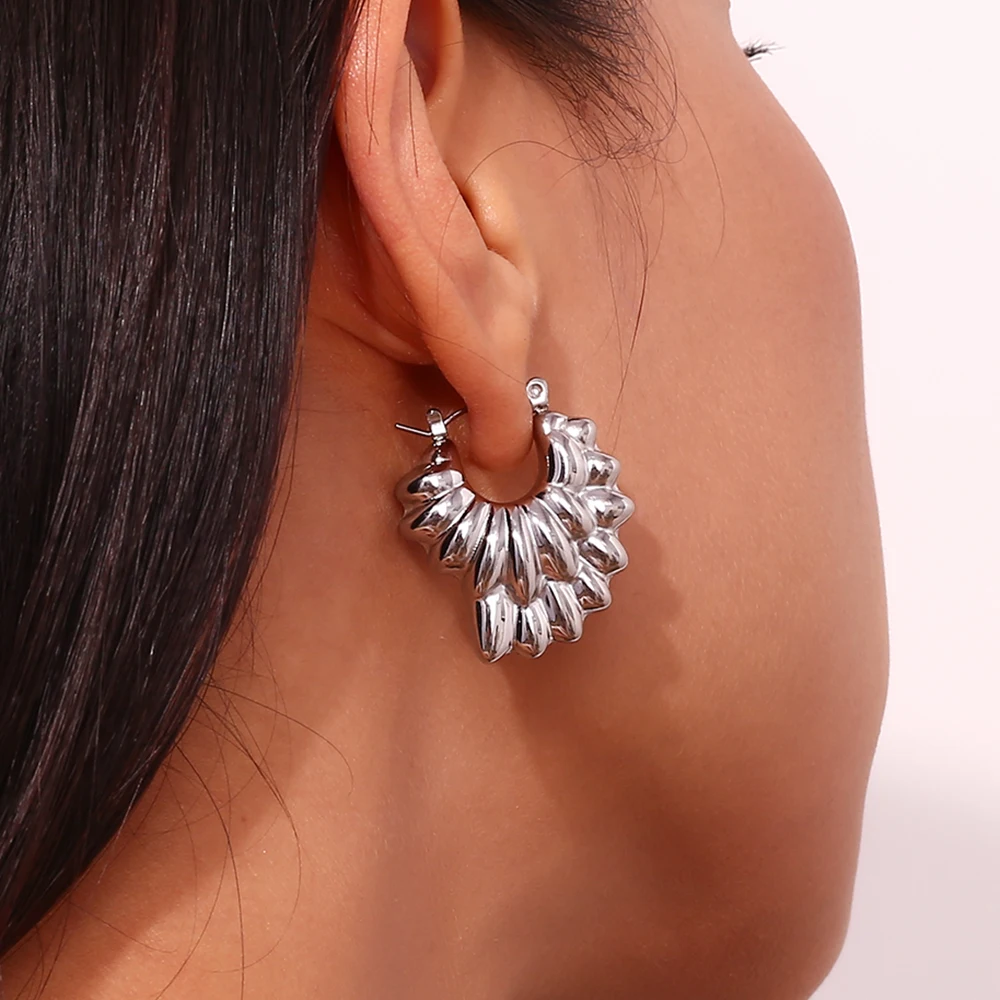 Женские серьги-кольца из нержавеющей стали с лепестками