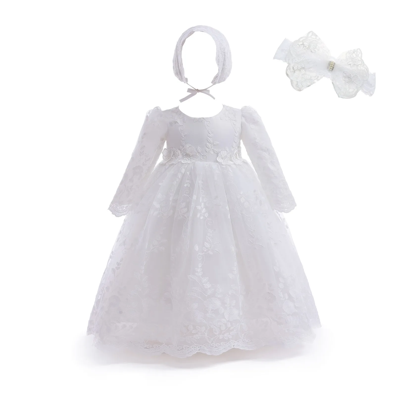 

Vintage Long Sleve Baby Girl Baptism Dresses for Girls 1st year birthday party wedding Christening baby infant clothing bebes