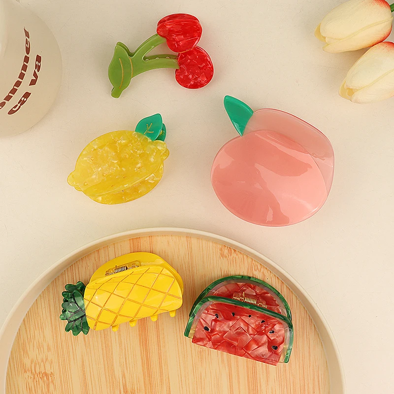 Новые милые заколки для волос из ацетата с фруктами женщин и девочек зажим вишни