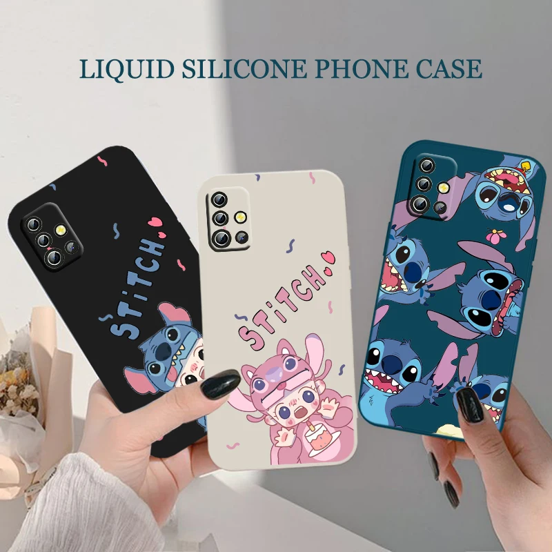 

Disney Stitch cartoon Phone Case For Samsung A12 A13 A21S A22 A31 A32 A33 A42 A51 A52 A53 A71 A72 A73 Liquid Rope Funda Cover