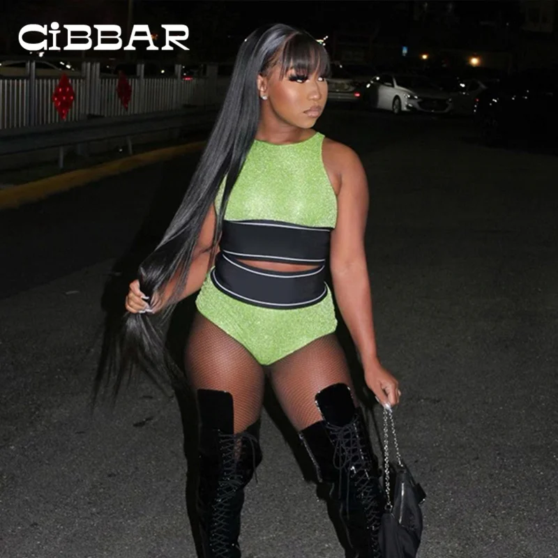 

CIBBAR Sporty Style Chic Sets Streetwear Patchwork Body-Shaping Vest+Underpants Suits Summer Jogger Sleevesless Two Piece Sets