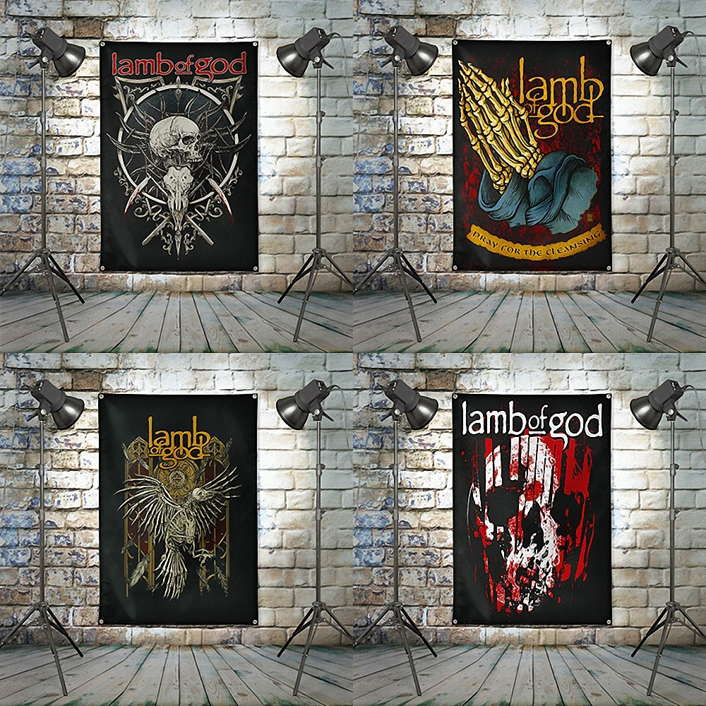 

Rock Music Poster and Prints Bar Cafe Wall Decor Flag With four Metal Buckles Tapestry Punk Metal Band Banners Hanging Painting