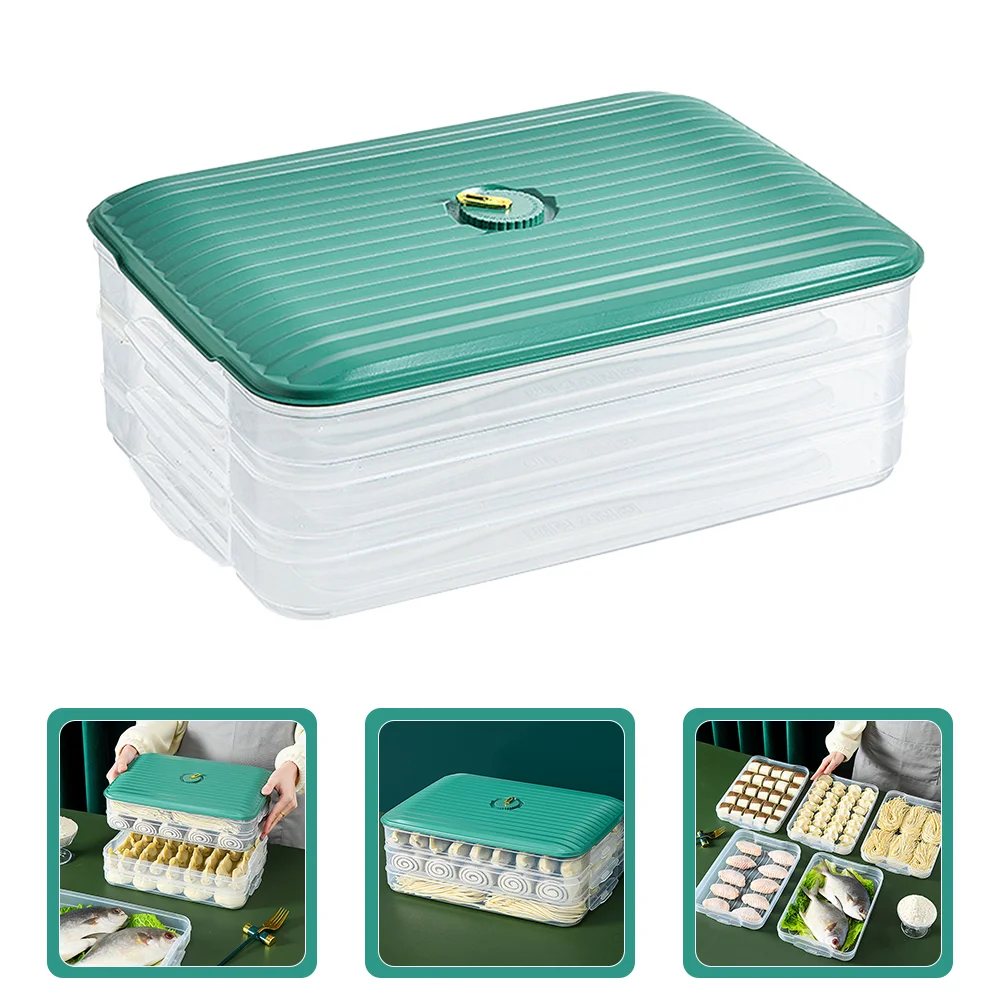 

Multi-Layer Refrigerator Dumplings Box Portable Food Preservation Organizer (3 Tier, with Lid)