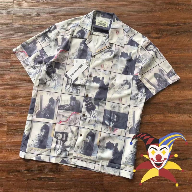 

Гавайская пляжная рубашка Wacko Maria для мужчин и женщин, Повседневная Свободная рубашка с коротким рукавом и лацканами