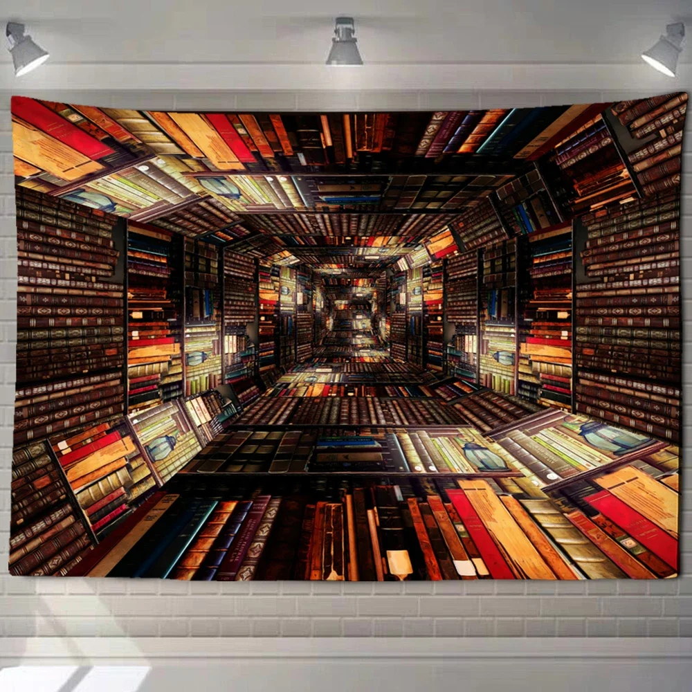 Книжная полка для библиотеки 3D фотообои с психоделическим рисунком декоративная