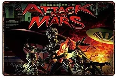 

Metal Tin Signs Gamer Wall Decor for Bedroom Attack From Mars Pinball Game Tin Metal Sign Rustic Advertising Wall Art Decor