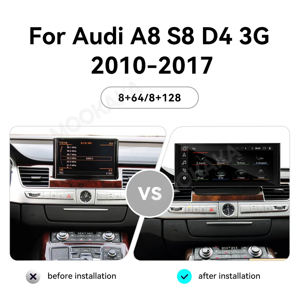 12 3-дюймовый автомобильный радиоприемник Android 13 для Audi A8 S8 D4 3G 2010-2017 GPS
