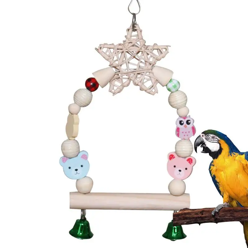 

Bird Swing Chewing Toys Wooden Cage Parrot Perch Stand Natural Wood Standing Tool For Cockatiels Parakeets Lovebirds Budgies