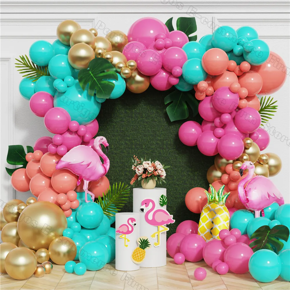 

152pcs Tropical Hawaiian Balloon Garland with Palm Leaves Flamingo Summer Party Luau Aloha Decorations Birthday Party Supplies