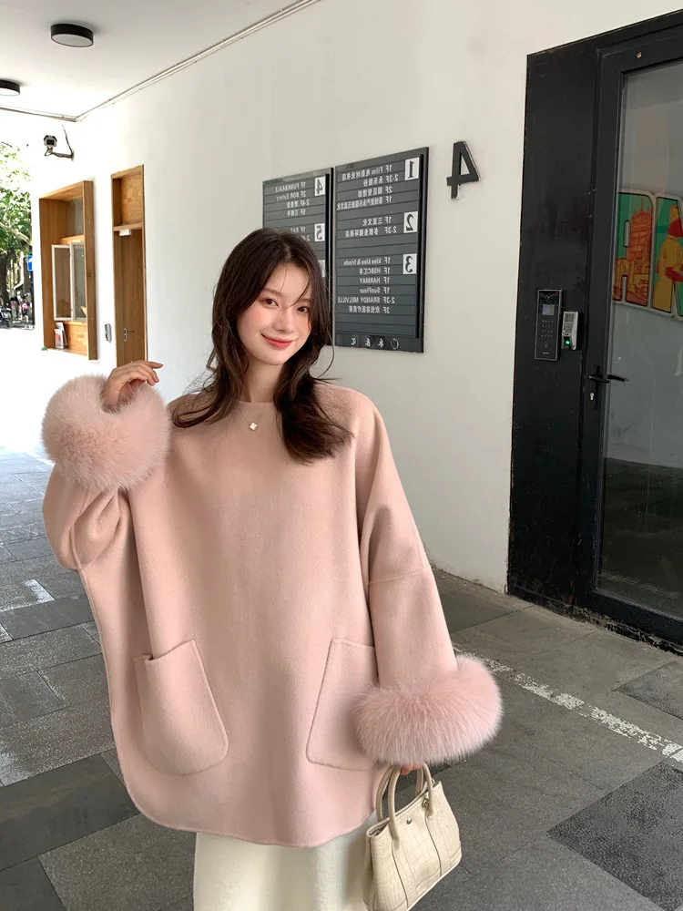 2023 шерстяной мех новое женское кашемировое Двустороннее пальто из натурального