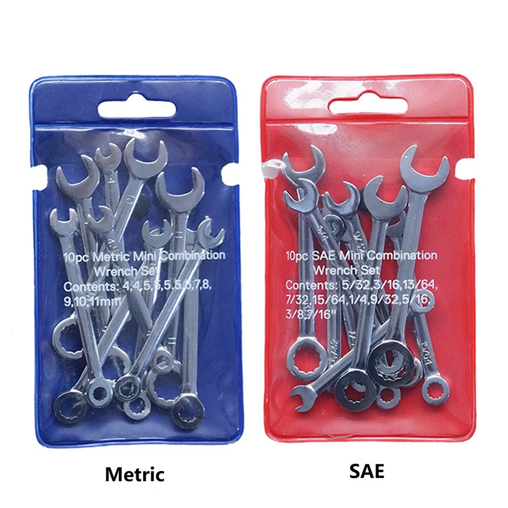 

10pcs 4mm-11mm Combination Spanner Set Small Wrench Metric / SAE Imperial Portable Tool For Automobile Industry
