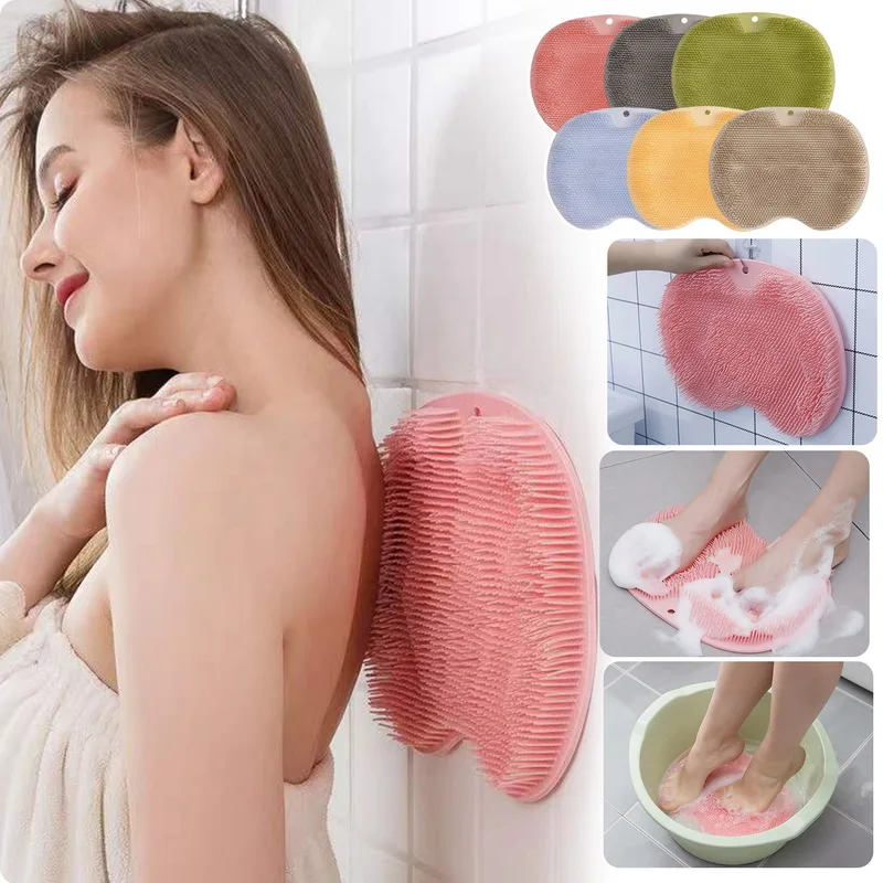 Back Foot Wash Brush with Suckers Massage Pad Foot Back Massage Mat Scrubber Back Bath Brush Anti-Slip Clean Dead Skin Bathroom