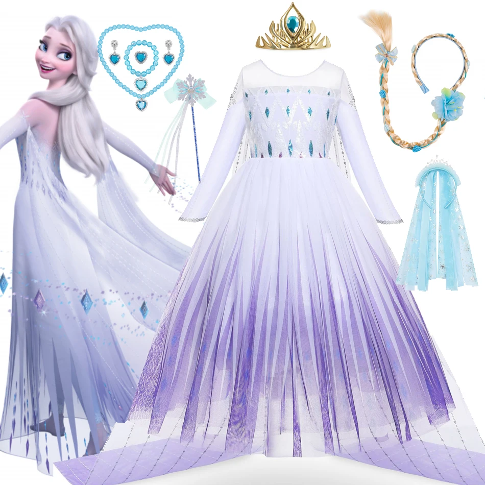 

Frozen 2 Disney Cosplay Costumes for Girls Anna & Elsa Princess Snow Queen Long Dresses Halloween Party Carnival Clothes Vestido