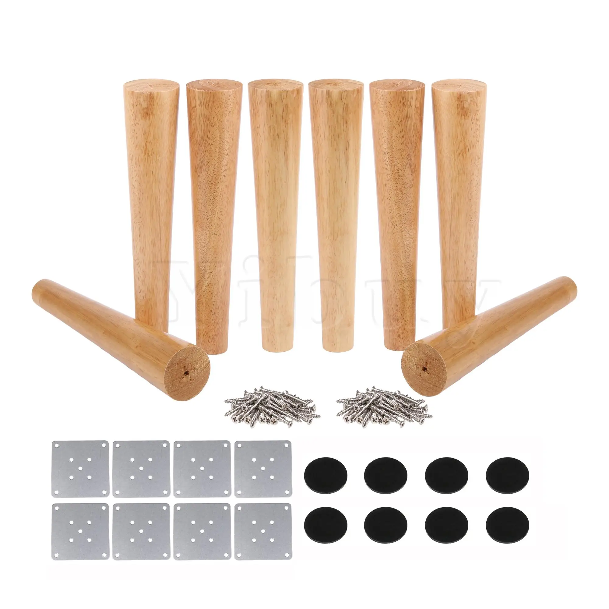 

8 Pieces Wood Furniture Legs w/ Iron Plate Screws 11.81" Load Bear 100KG